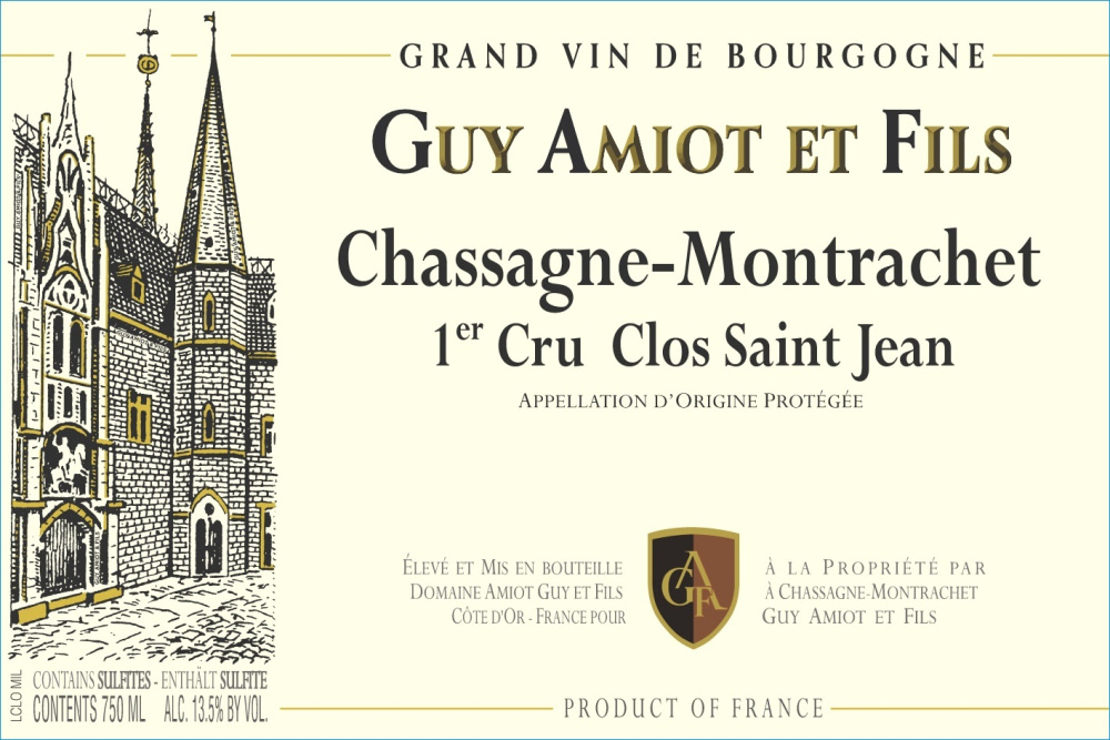 etiquette - Domaine Amiot Guy et Fils - Chassagne Montrachet 1er cru Clos St Jean rouge