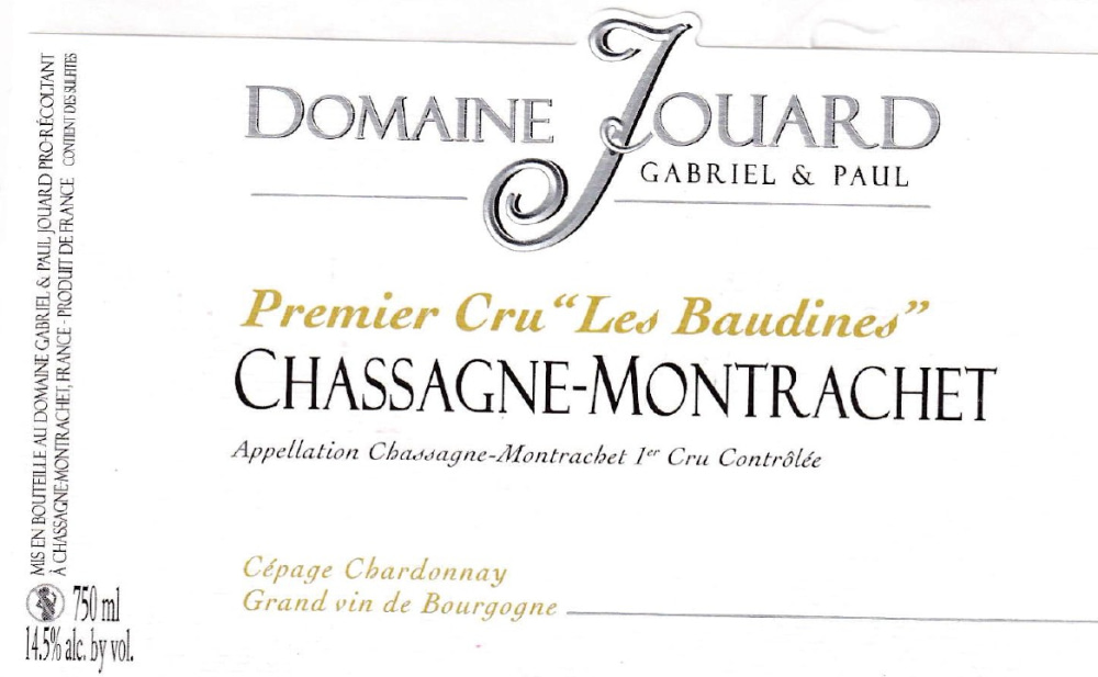 etiquette - Domaine Jouard Gabriel et Paul - Chassagne Montrachet 1er Cru Les Baudines