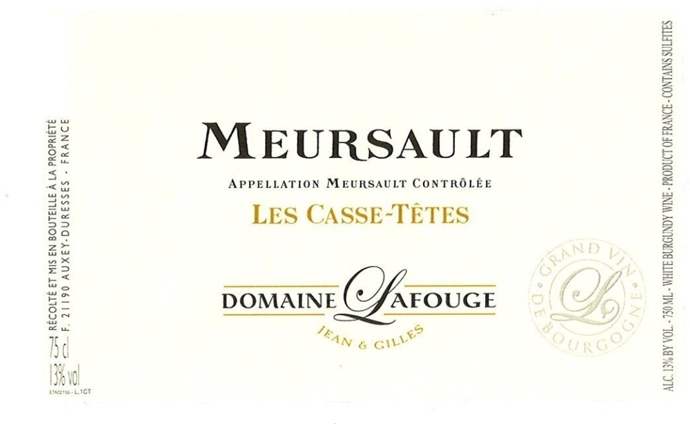 etiquette - Domaine Lafouge Jean et Gilles - Meursault Les Casse Têtes