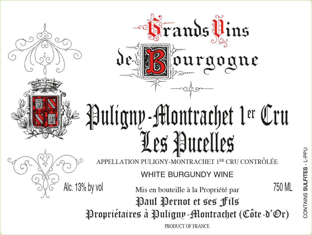 etiquette - Domaine Pernot Paul - Puligny Montrachet 1er Cru Les Pucelles