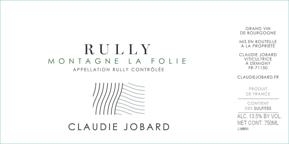 etiquette - Domaine Claudie Jobard - Rully Montagne La Folie