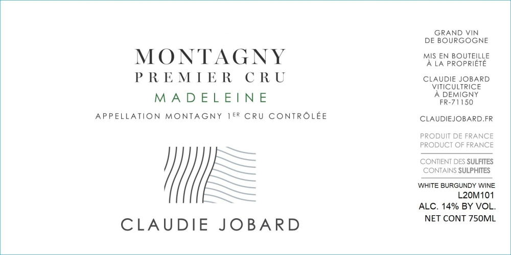 etiquette - Domaine Claudie Jobard - Montagny 1er cru Madeleine