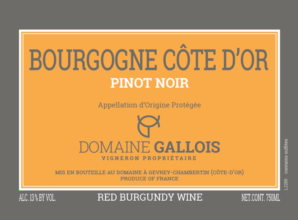 etiquette - Domaine Gallois - Bourgogne Côte d'Or Pinot Noir