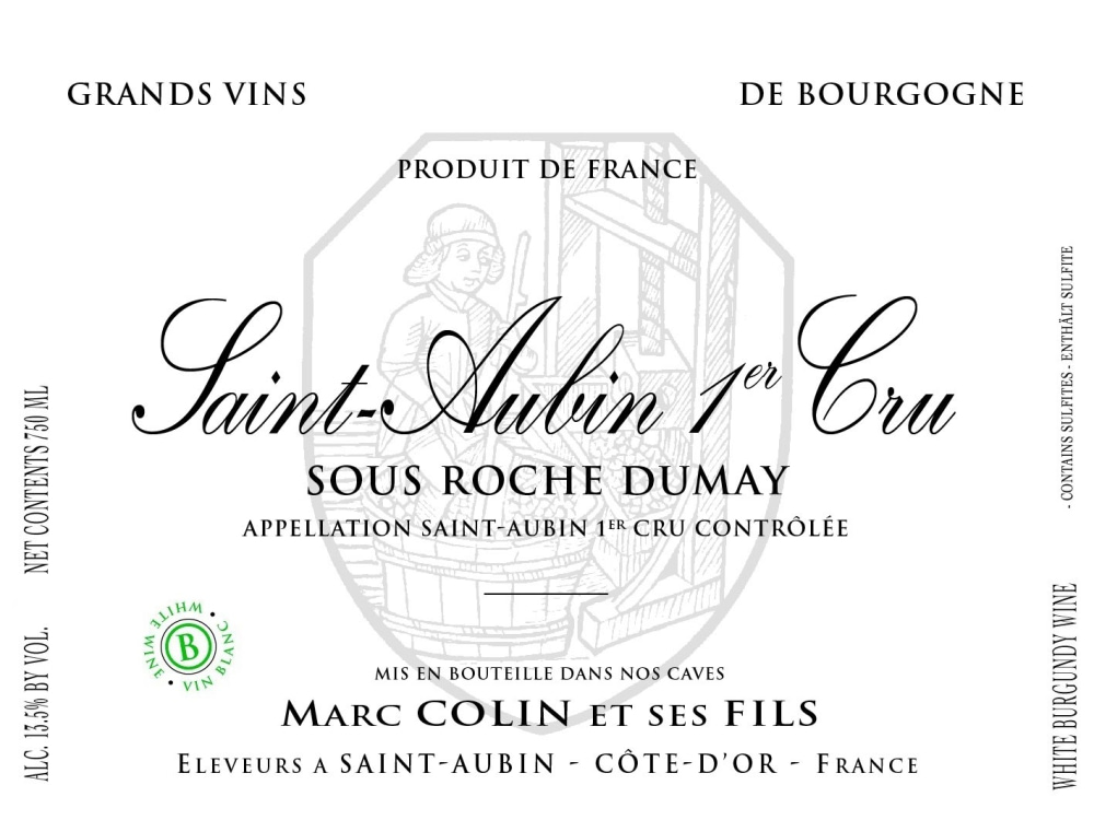 etiquette - Domaine Colin Marc et Fils - Saint Aubin 1er Cru  "Sous Roche Dumay"