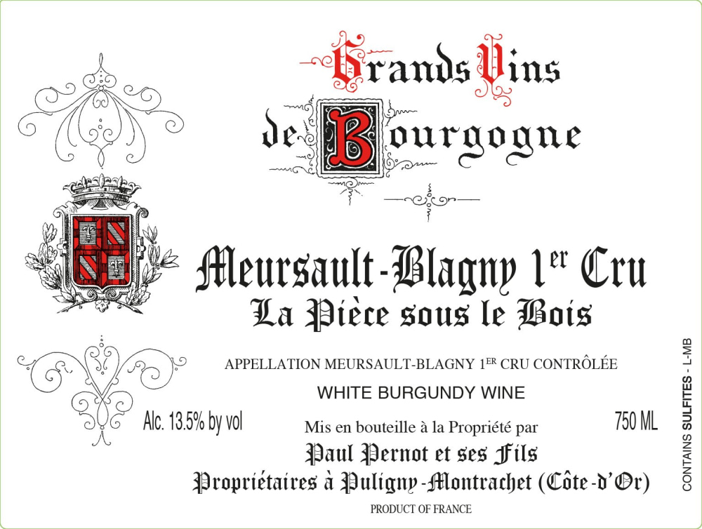 etiquette - Domaine Pernot Paul - Meursault Blagny 1er Cru La Pièce Sous Le Bois