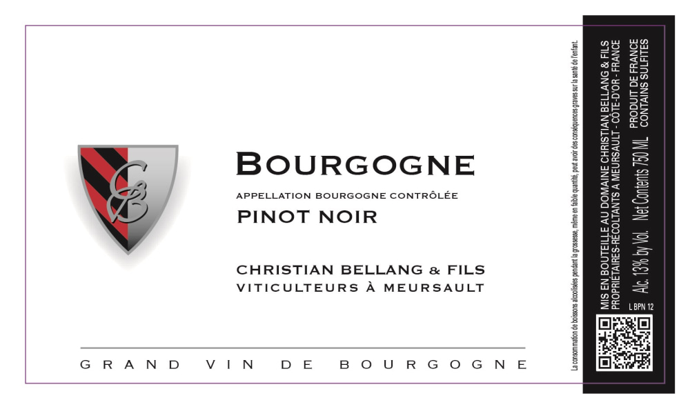 etiquette - Domaine Christian Bellang - Bourgogne Côte d'Or Pinot Noir