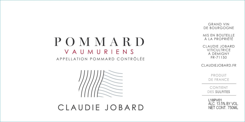 etiquette - Domaine Claudie Jobard - Pommard Les Vaumuriens