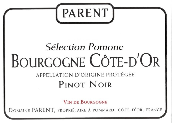 etiquette - Domaine Parent - Bourgogne Côte d'Or  Pinot Noir Selection Pomone