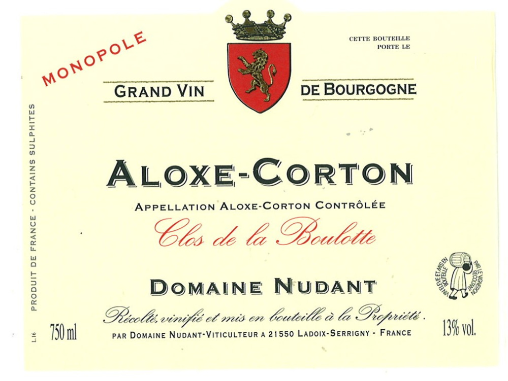 etiquette - Domaine Nudant - Aloxe Corton Monopole Clos De La Boulotte