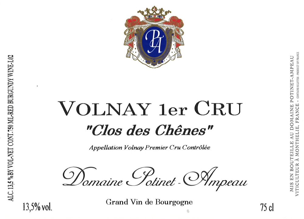 etiquette - Domaine Potinet Ampeau - Volnay 1er cru Clos des Chênes