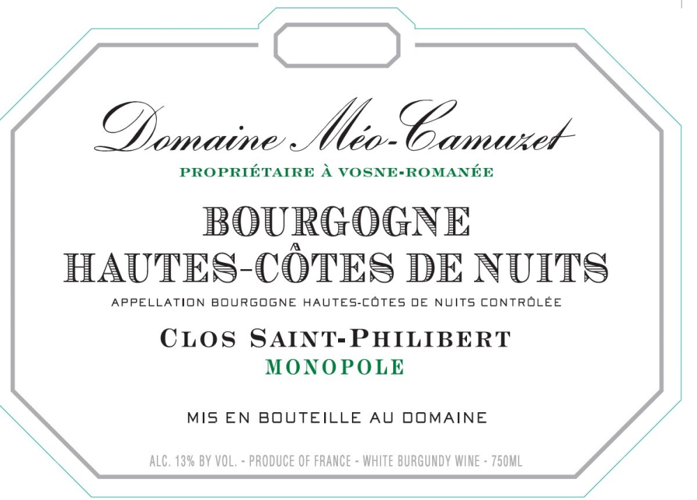 etiquette - Domaine Méo-Camuzet - Bourgogne Haute Côtes de Nuits Clos Saint Philibert MONOPOLE