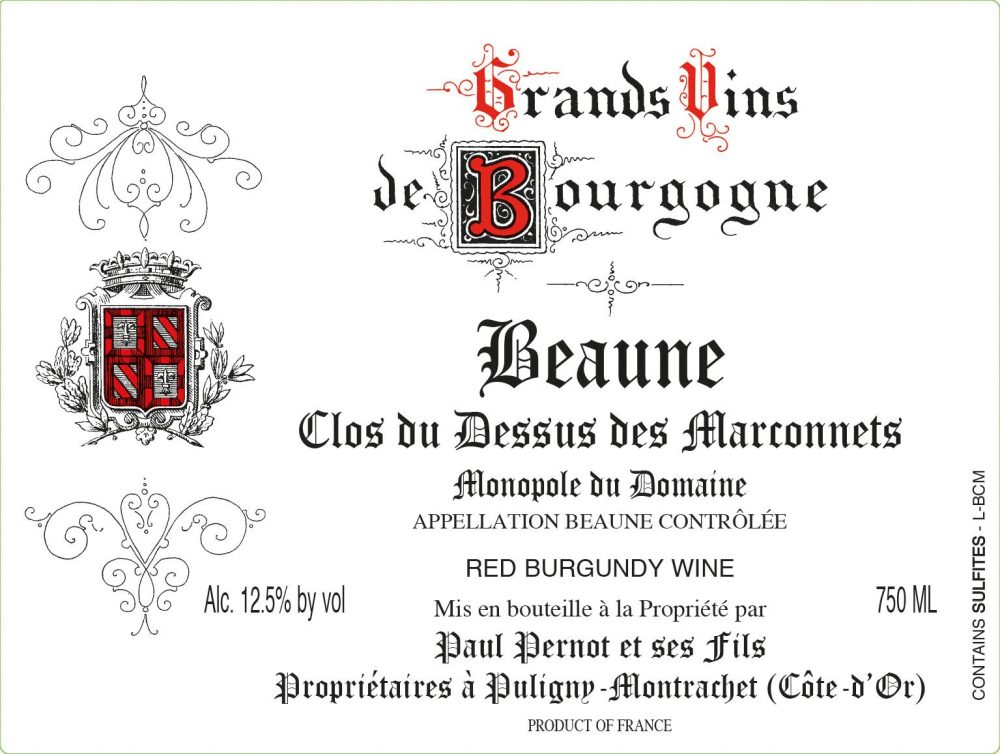 etiquette - Domaine Pernot Paul - Beaune Clos Du Dessus Des Marconnets Monopole