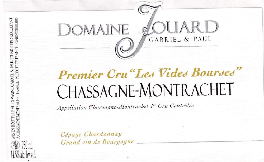 etiquette - Domaine Jouard Gabriel et Paul - Chassagne Montrachet 1er Cru Les Vides Bourses