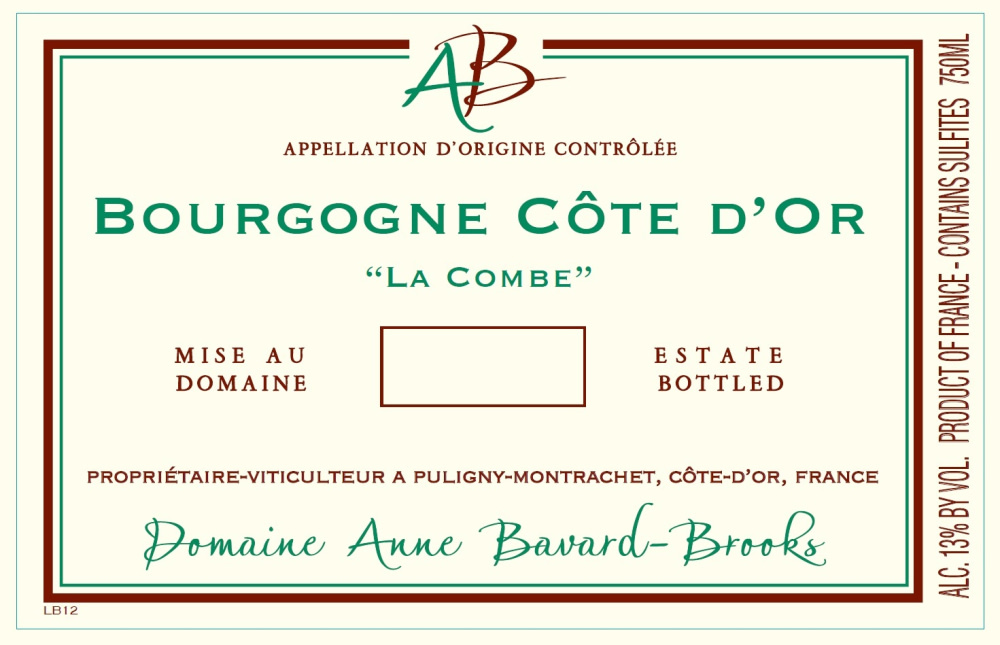 etiquette - Domaine Bavard Brooks Anne - Bourgogne Côte d'Or "La Combe"