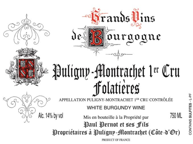 etiquette - Domaine Pernot Paul - Puligny Montrachet 1er Cru Clos Des Folatières