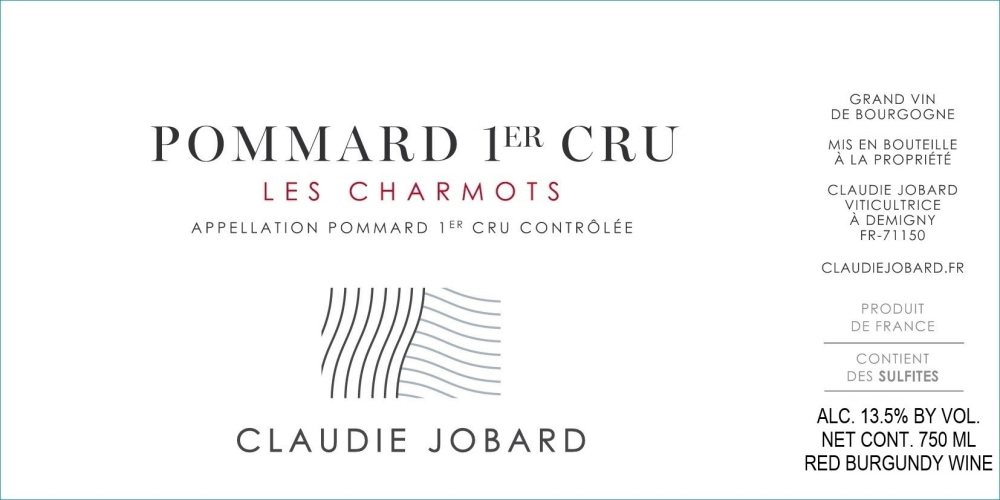 etiquette - Domaine Claudie Jobard - Pommard 1er Cru Les Charmots