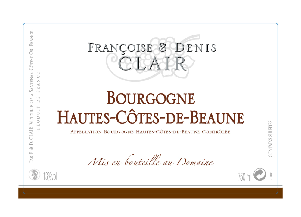 etiquette - Domaine Clair Françoise et Denis - Bourgogne Hautes Côtes de Beaune rouge