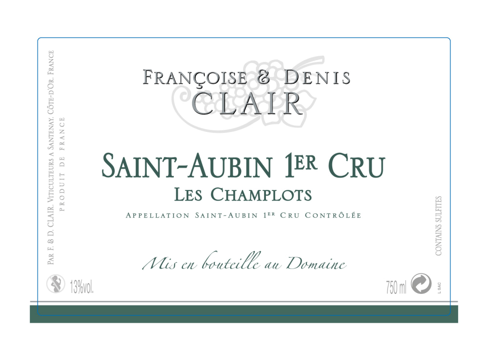 etiquette - Domaine Clair Françoise et Denis - Saint Aubin 1er Cru "Les Champlots"