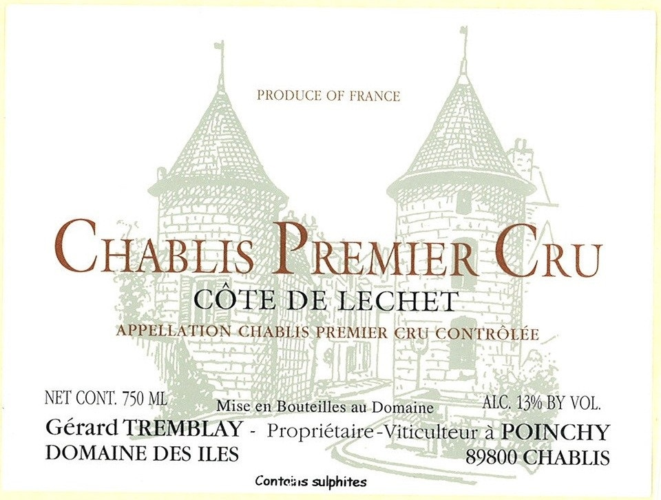 etiquette - Domaine Tremblay Gérard / Domaine des Iles - Chablis 1er Cru Côte De Lechet