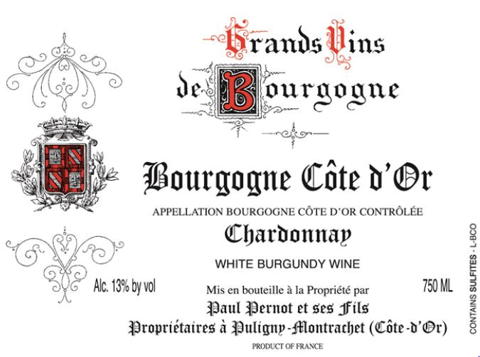 etiquette - Domaine Pernot Paul - Bourgogne Côte d'Or Chardonnay