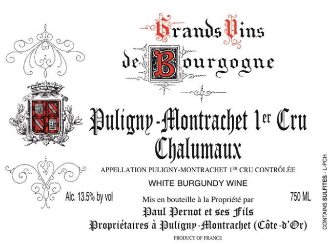 etiquette - Domaine Pernot Paul - Puligny Montrachet 1er Cru Les Chalumeaux