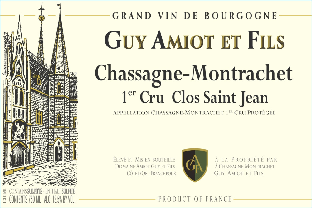 etiquette - Domaine Amiot Guy et Fils - Chassagne Montrachet 1er cru Clos St Jean blc