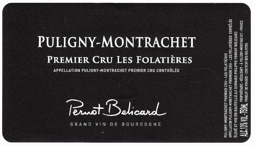 etiquette - Domaine Pernot Belicard - Puligny Montrachet 1er Cru Les Folatières