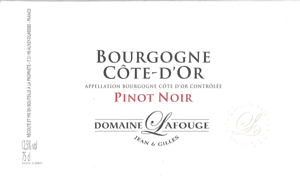 etiquette - Domaine Lafouge Jean et Gilles - Bourgogne Côte d'Or Pinot Noir