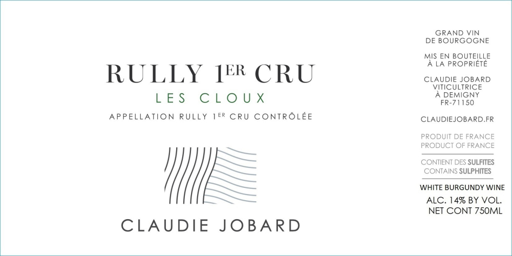 etiquette - Domaine Claudie Jobard - Rully 1er cru Les Cloux