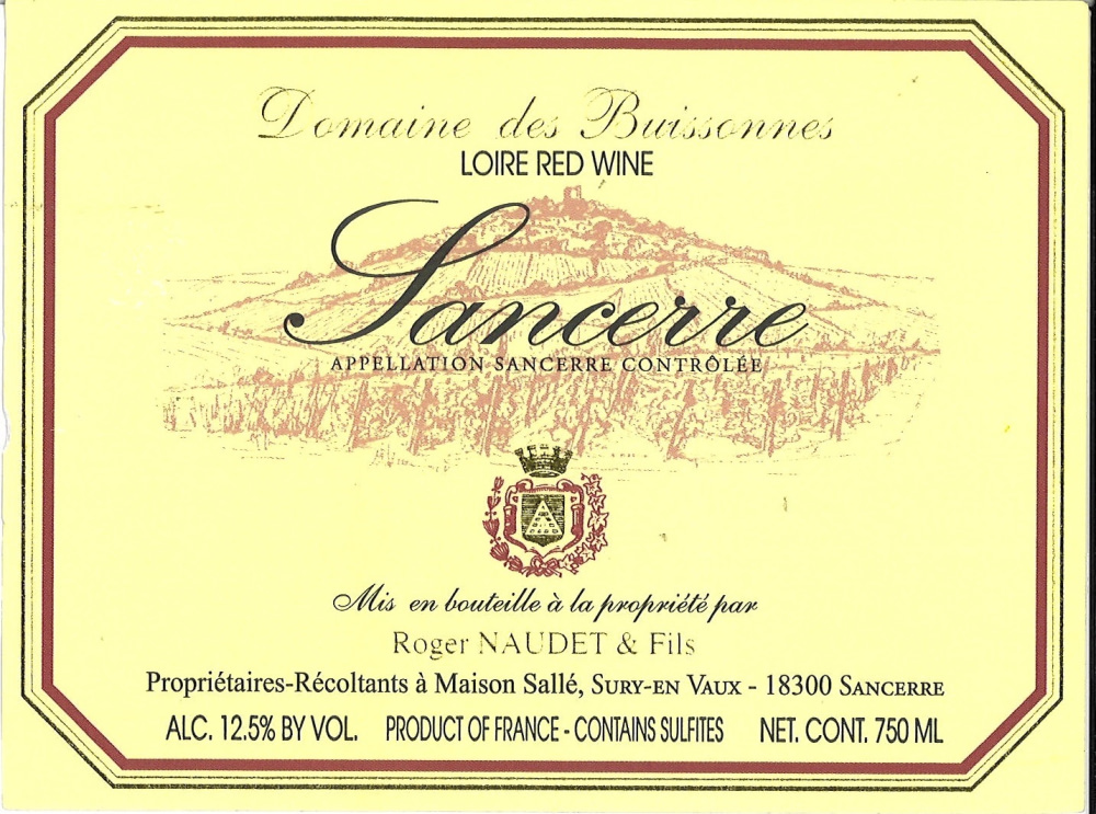 etiquette - Domaine des Buissonnes - Sancerre Rouge