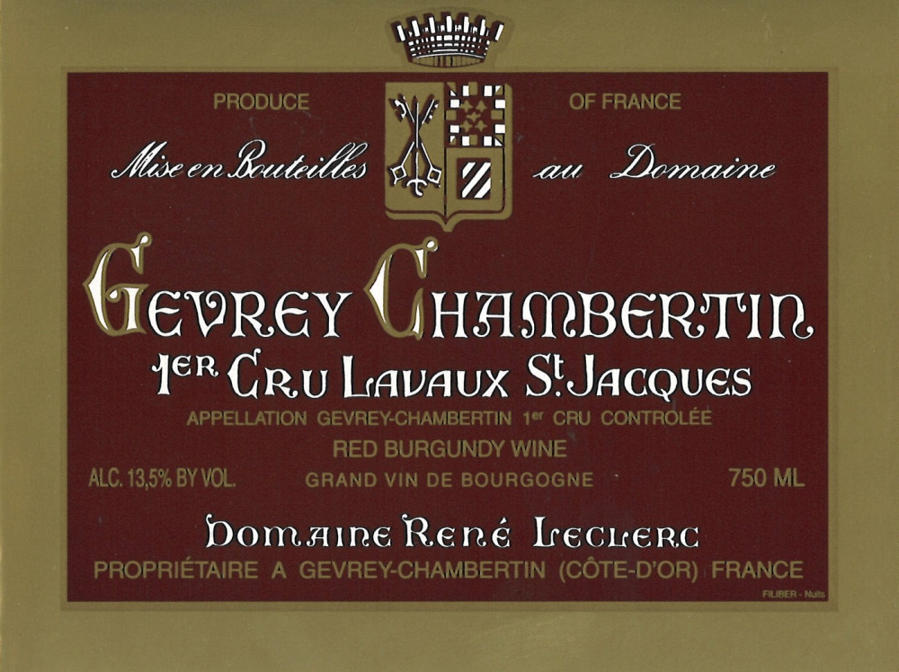 etiquette - Domaine Leclerc René - Gevrey Chambertin 1er Cru Lavaux Saint Jacques