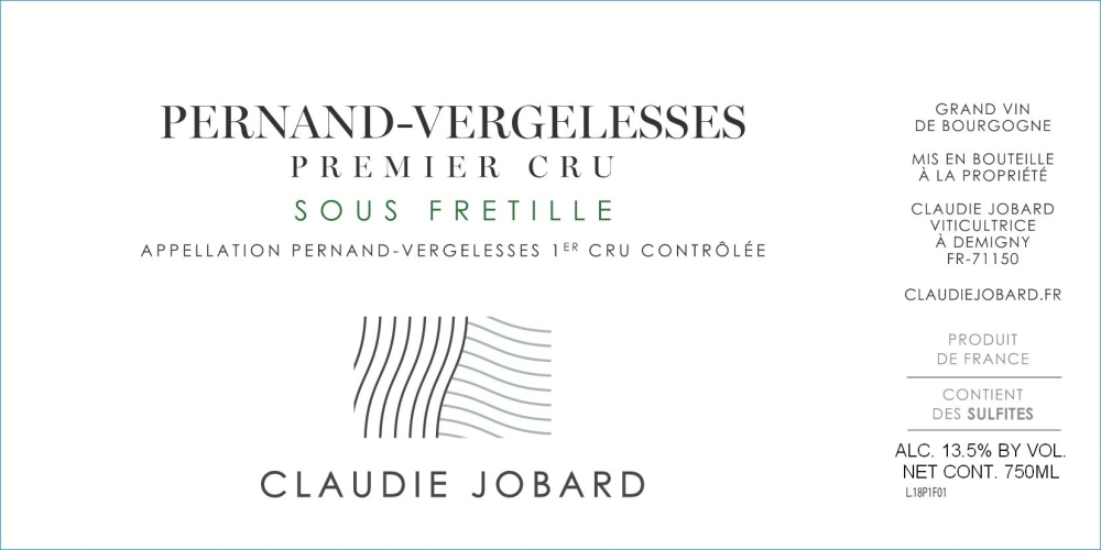 etiquette - Domaine Claudie Jobard - Pernand Vergelesses 1er cru Sous Frétille blanc