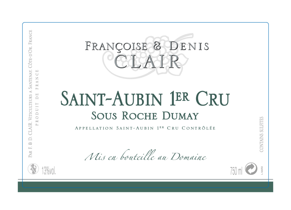 etiquette - Domaine Clair Françoise et Denis - Saint Aubin 1er cru Sous Roche Dumay