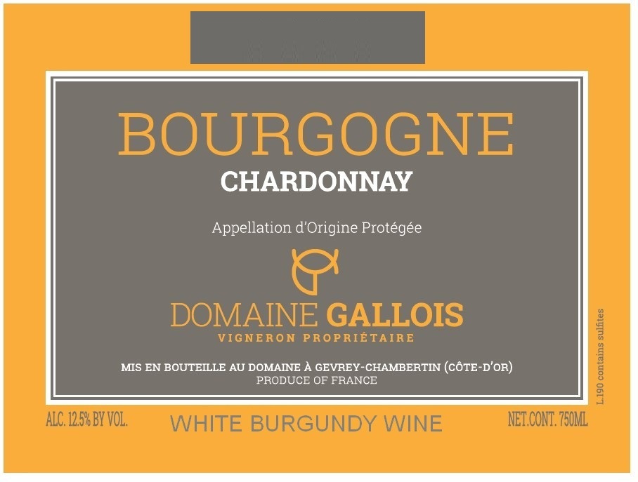 etiquette - Domaine Gallois - Bourgogne Chadonnay