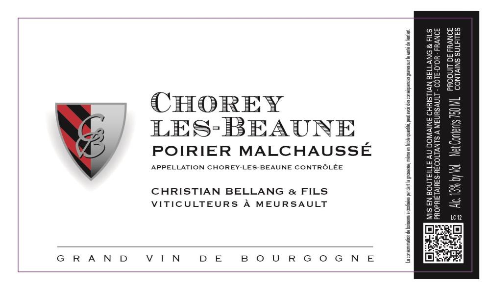 etiquette - Domaine Christian Bellang - Chorey-les-Beaune Poirier Malchaussé