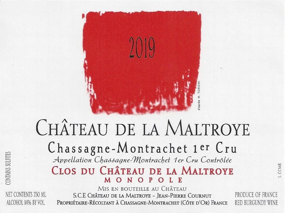 etiquette - Château de La Maltroye - Chassagne-Montrachet 1er Cru « Clos du Château de la Maltroye », Monopole rouge