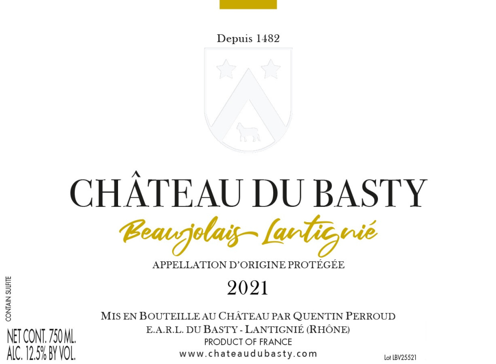 etiquette - Château du Basty - Beaujolais Village Lantigné Blanc