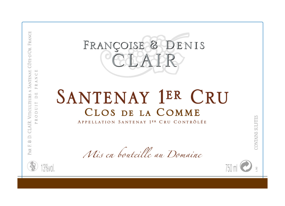 etiquette - Domaine Clair Françoise et Denis - Santenay 1er Cru "Clos de la Comme"