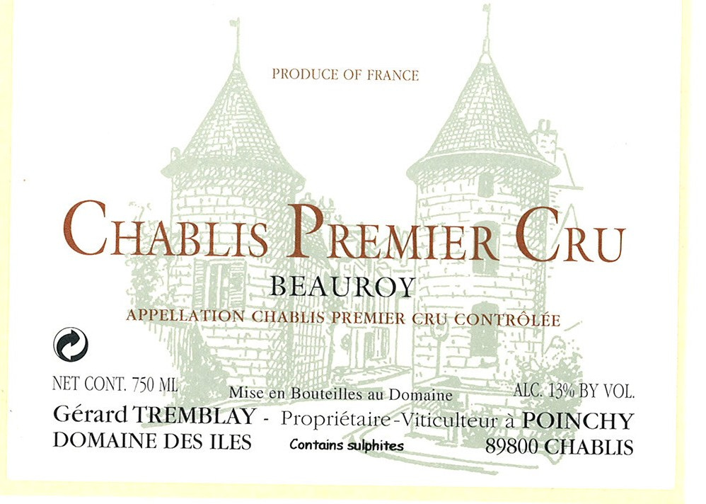 etiquette - Domaine Tremblay Gérard / Domaine des Iles - Chablis 1er Cru Beauroy