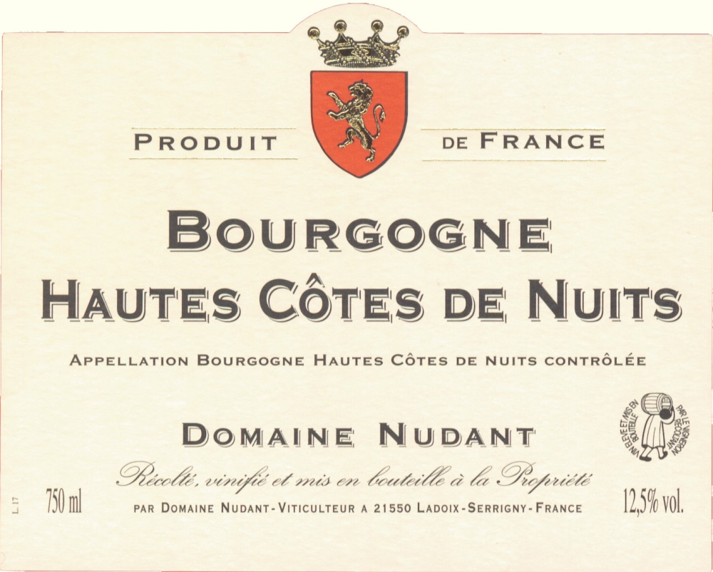 etiquette - Domaine Nudant - Bourgogne Hautes Côtes de Nuits blanc